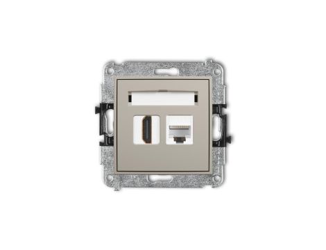 MINI Mechanizm gniazda pojedynczego HDMI 2.0, 4K + gniazda komp. poj. 1xRJ45, kat. 6A, 8-stykowy taupe 60MGHK-46A