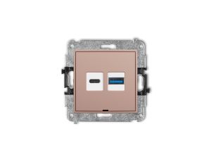MINI Mechanizm ładowarki USB podwójnej USB C + USB A, 30W max., bez pola opisowego łososiowy 62MCUSBBO-10