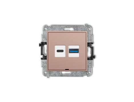 MINI Mechanizm ładowarki USB podwójnej USB C + USB A, 30W max., bez pola opisowego łososiowy 62MCUSBBO-10
