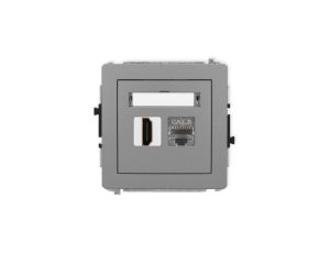 DECO Mechanizm gniazda pojedynczego HDMI 2.1, 8K + gniazda komp. poj. 1xRJ45, kat. 8, ekranowany, 8-stykowy szary mat 27DGHK-88