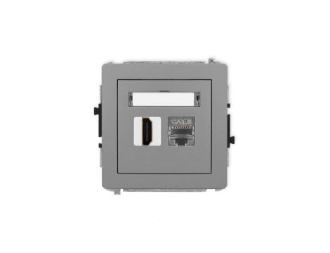 DECO Mechanizm gniazda pojedynczego HDMI 2.1, 8K + gniazda komp. poj. 1xRJ45, kat. 8, ekranowany, 8-stykowy szary mat 27DGHK-88