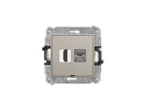 MINI Mechanizm gniazda HDMI 2.0, 4K + gniazda 1xRJ45, kat. 6, ekranowany, 8-stykowy, bez pola opisowego taupe 60MGHKBO-46