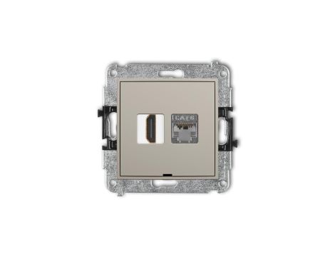 MINI Mechanizm gniazda HDMI 2.0, 4K + gniazda 1xRJ45, kat. 6, ekranowany, 8-stykowy, bez pola opisowego taupe 60MGHKBO-46