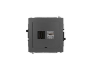 DECO Mechanizm gniazda HDMI 2.0, 4K + gniazda 1xRJ45, kat. 6, ekranowany, 8-stykowy, bez opisu grafitowy mat 28DGHKBO-46