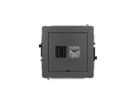 DECO Mechanizm gniazda HDMI 2.0, 4K + gniazda 1xRJ45, kat. 6, ekranowany, 8-stykowy, bez opisu grafitowy mat 28DGHKBO-46
