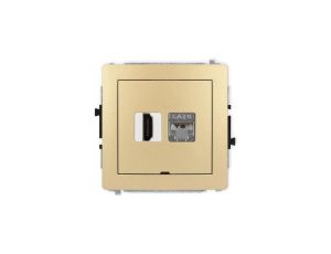 DECO Mechanizm gniazda HDMI 2.0, 4K + gniazda 1xRJ45, kat. 6, ekranowany, 8-stykowy, bez pola opisowego złoty 29DGHKBO-46