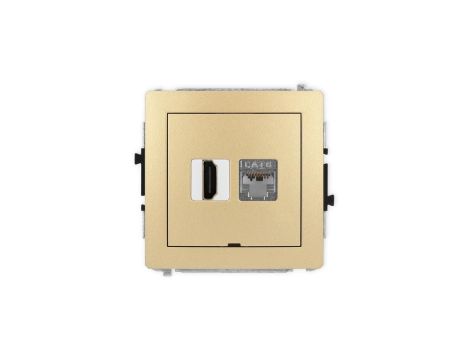 DECO Mechanizm gniazda HDMI 2.0, 4K + gniazda 1xRJ45, kat. 6, ekranowany, 8-stykowy, bez pola opisowego złoty 29DGHKBO-46