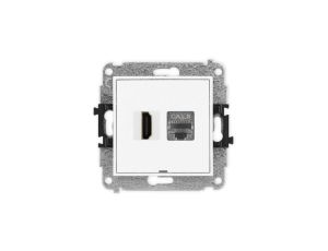 ICON Mechanizm gniazda HDMI 2.1, 8K + gniazda 1xRJ45, kat. 8, ekranowany, 8-stykowy, bez pola opisowego biały IGHKBO-88