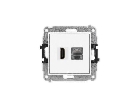 ICON Mechanizm gniazda HDMI 2.1, 8K + gniazda 1xRJ45, kat. 8, ekranowany, 8-stykowy, bez pola opisowego biały IGHKBO-88