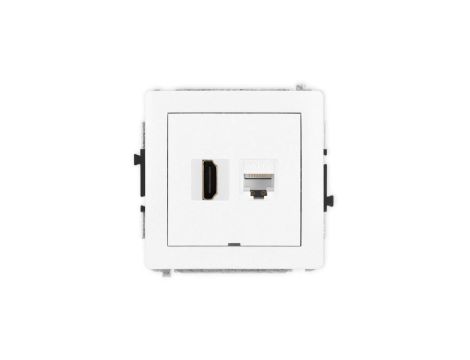 DECO Mechanizm gniazda HDMI 2.1, 8K + gniazda komp. poj. 1xRJ45, kat. 6A, 8-stykowy, bez pola opisowego biały DGHKBO-86A