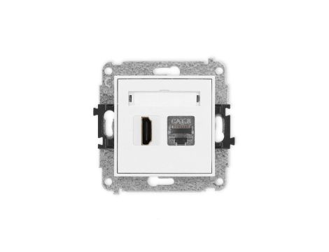 MINI Mechanizm gniazda pojedynczego HDMI 2.1, 8K + gniazda komp. poj. 1xRJ45, kat. 8, ekranowany, 8-stykowy biały MGHK-88