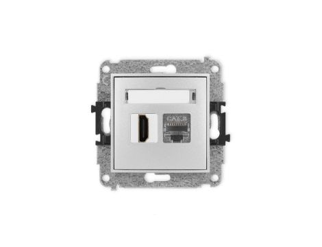 ICON Mechanizm gniazda HDMI 2.1, 8K + gniazda komp. poj. 1xRJ45, kat. 8, ekranowany, 8-stykowy srebrny metalik 7IGHK-88