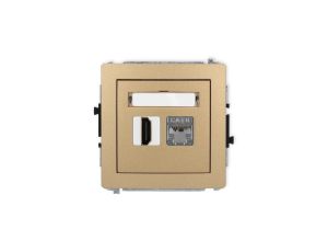 DECO Mechanizm gniazda HDMI 2.0, 4K + gniazda komp. poj. 1xRJ45, kat. 6, ekranowany, 8-stykowy złoty metalik 8DGHK-46