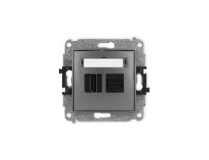 ICON Mechanizm gniazda pojedynczego HDMI 2.1, 8K + gniazda komp. poj. 1xRJ45, kat. 6A, 8-stykowy grafitowy 11IGHK-86A