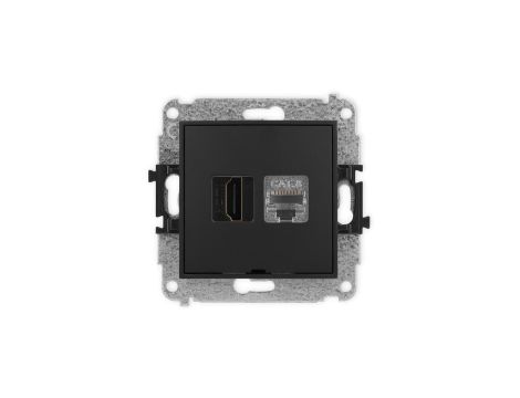 ICON Mechanizm gniazda HDMI 2.1, 8K + gniazda 1xRJ45, kat. 8, ekranowany, 8-stykowy, bez pola opisowego czarny mat 12IGHKBO-88