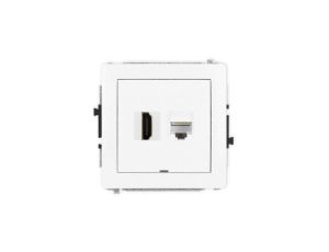 DECO Mechanizm gniazda HDMI 2.0, 4K + gniazda komp. poj. 1xRJ45, kat. 6A, 8-stykowy, bez pola opisowego biały mat 25DGHKBO-46A