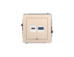 DECO Mechanizm ładowarki USB podwójnej USB C + USB A, 30W max., bez pola opisowego beżowy 1DCUSBBO-10
