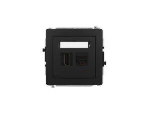 DECO Mechanizm gniazda pojedynczego HDMI 2.0, 4K + gniazda komp. poj. 1xRJ45, kat. 6A, 8-stykowy czarny mat 12DGHK-46A