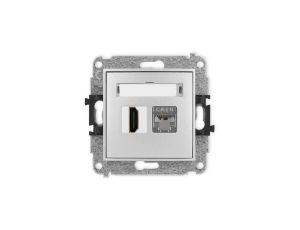 MINI Mechanizm gniazda HDMI 2.0, 4K + gniazda komp. poj. 1xRJ45, kat. 6, ekranowany, 8-stykowy srebrny metalik 7MGHK-46