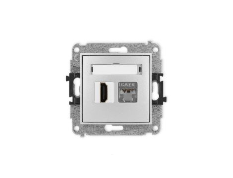 MINI Mechanizm gniazda HDMI 2.0, 4K + gniazda komp. poj. 1xRJ45, kat. 6, ekranowany, 8-stykowy srebrny metalik 7MGHK-46
