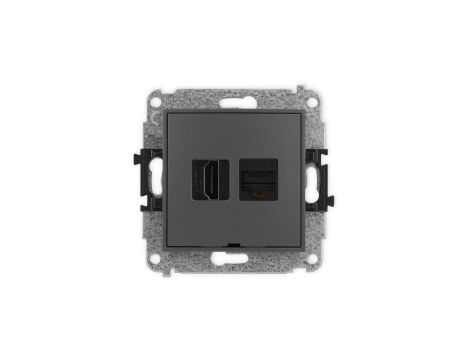 MINI Mechanizm gniazda HDMI 2.1, 8K + gniazda 1xRJ45, kat. 6A, 8-stykowy, bez pola opisowego grafitowy mat 28MGHKBO-86A