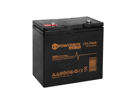 Akumulator AGM uniwersalny 12V 55Ah bezobsługowy (M6) POWERBOX