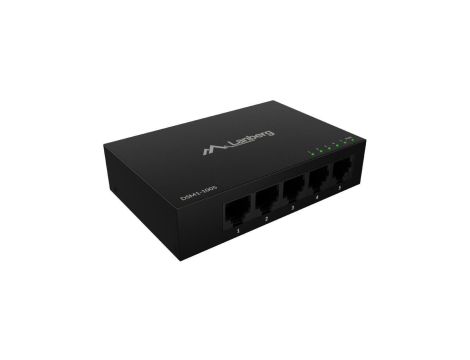 Switch Desktop 5x port RJ45 (Gigabit Ethernet 1000Mb/s) przełącznik niezarządzalny metalowy LANBERG DSM1-1005