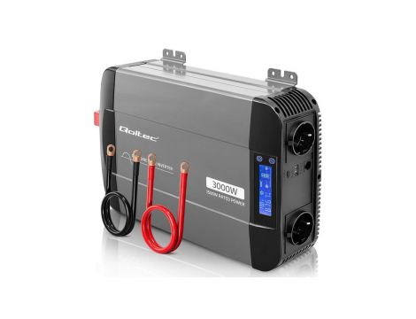 Qoltec Przetwornica napięcia Pure Sine Wave 12V na 230V 1500/3000W LCD USB USB-C Kompatybilna z LiFePO4 GEL AGM