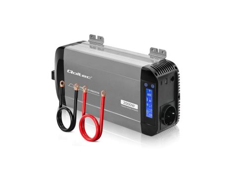 Qoltec Przetwornica napięcia Pure Sine Wave 12V na 230V 1000/2000W LCD USB USB-C Kompatybilna z LiFePO4 GEL AGM
