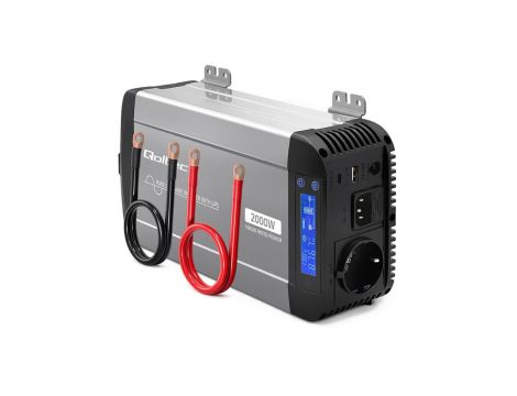 52696 Qoltec Przetwornica napięcia Pure Sine Wave z UPS 12V na 230V 1000/2000W LCD USB USB-C Kompatybilna z LiFePO4 GEL AGM
