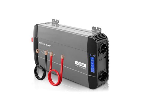 Qoltec Przetwornica napięcia Pure Sine Wave 12V na 230V 2500/5000W LCD USB USB-C Kompatybilna z LiFePO4 GEL AGM