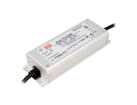 Zasilacz impulsowy LED, 74,9 W, napięcie wejściowe: 107...214 VDC, prąd wyjściowy: 0,35 A ELG-75-C350