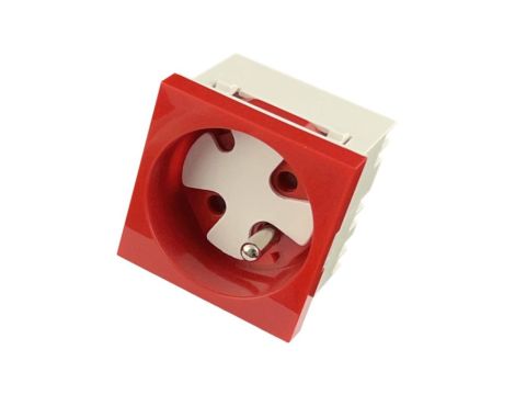 Gniazdo zasilające 230V 2P+Z 2M 45x45 z kluczem czerwone Mediabox Alantec