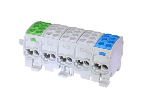 Blok rozdzielczy odgałęźny Al/Cu (max.35mm2) na szynę TH35 kolorowy 5x(3xszary,1xniebieski, 1xzielony) SCB 35-5X SIMBLOCK SIMET