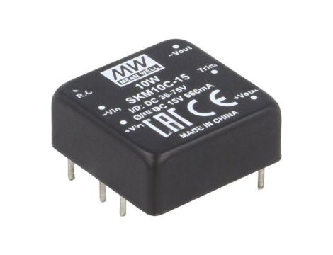 Przetwornica DC/DC, 10W, Uwej: 36...75 VDC, Uwyj: 15 VDC, Iwyj: 666mA SKM10C-15