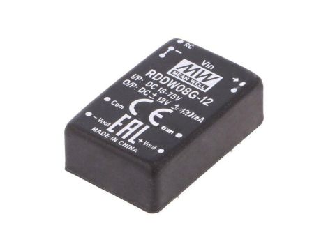 Przetwornica DC/DC, 8W, Uwej: 18...75 VDC, Uwyj: 12 VDC RDDW08G-12