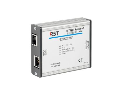 Ogranicznik przepięć RST NET TWIN PoE do ochrony sieci Ethernet i systemów CCTV