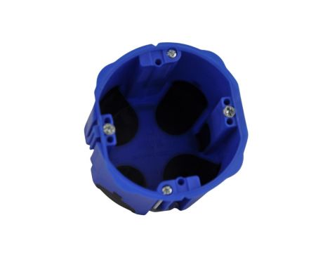 Puszka do pustych ścian PRIMEBOX, głęboka 60mm, fi74, łączeniowa, z wkrętami, wiatroszczelna, niebieska, IP30, A.0101KA