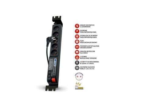 Przedłużacz przeciwprzepięciowy 5-gniazd z/u ACAR 504WF RACK 19 3m czarny