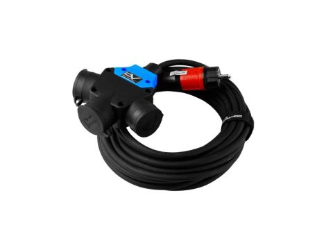 Przedłużacz elektryczny Kabel zasilający budowlany gumowy OnPD 3x2,5mm2 (wtyk / 3 gniazda z klapką) schuko 16A IP44 czarny 10m
