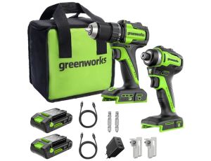 24V zestaw narzędzi Greenworks CK321 wkrętarka, zakrętarka, ładowarka, 2x aku 2Ah, futerał