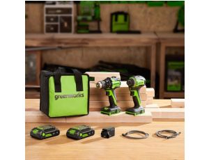 24V zestaw narzędzi Greenworks CK321 wkrętarka, zakrętarka, ładowarka, 2x aku 2Ah, futerał - image 2