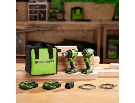 24V zestaw narzędzi Greenworks CK321 wkrętarka, zakrętarka, ładowarka, 2x aku 2Ah, futerał - 2