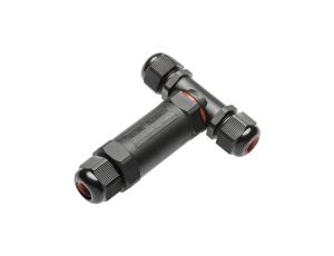 Mufa kablowa z dławikami na kable do 3x1,5mm2, 16A, kształt T, hermetyczna IP67 UV trójnik czarna GTV