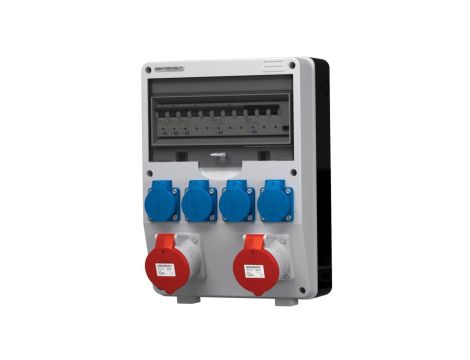 Rozdzielnica budowlana TD-S/FI hermetyczna IP44 Wyposażona + 2x32A5P+ 4x230V/2P+Z Schuko DOKTORVOLT DV-2190-D