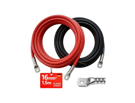 Zestaw przewodów LGY 16mm2 z końcówkami M8 do AKUMULATOR / PRZETWORNIUCA / MASA / UPS - 150cm / 1,5m