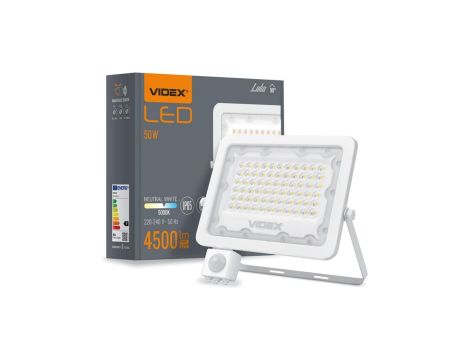 Naświetlacz LED 50W 4500lm 5000K IP65 Biały z czujnikiem ruchu i zmierzchu VIDEX LUCA