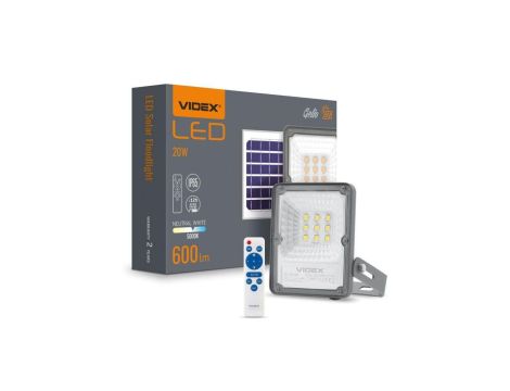 Naświetlacz Solarny Lampa 9x LED 20W 600lm 5000K IP65 VIDEX Czujnik Zmierzchu z Pilotem