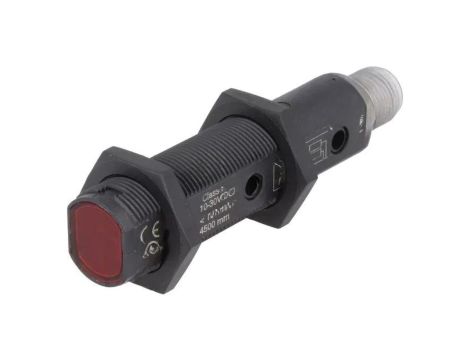 Czujnik fotoelektryczny, odbiciowy z reflektorem, z konfiguracją wyjścia PNP, max. 0,1A, M12 męski, IP67, BOS 18KF-PA-1QD-S4-C