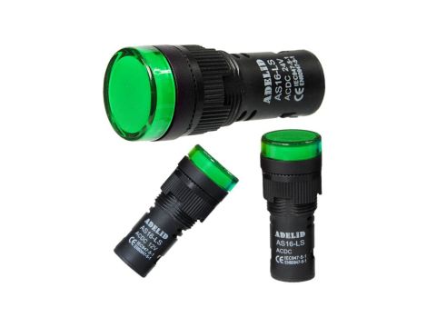 LAMPKA KONTROLKA STEROWNICZA LED 24V 16 MM ZIELONA AS16-LSG-24